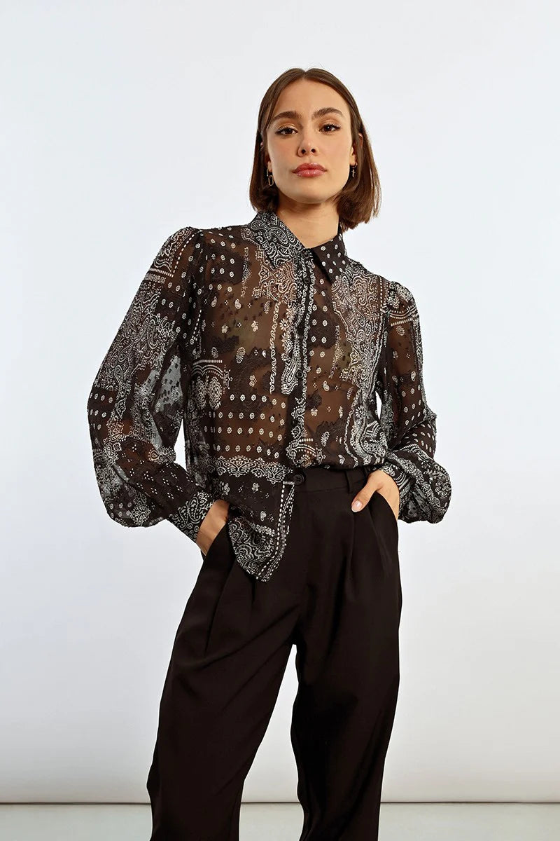 Molly Bracken Voile Print Blouse BLK