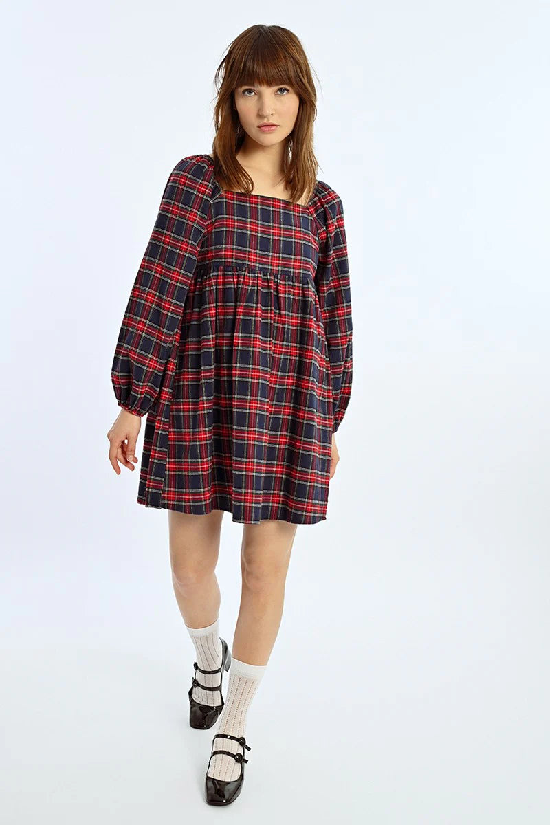 Molly Bracken Plaid Babydoll Dress NVY