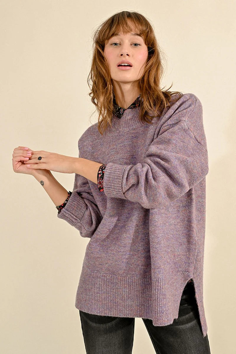 Molly Bracken Oversized High Low Hem Sweater MAUVE