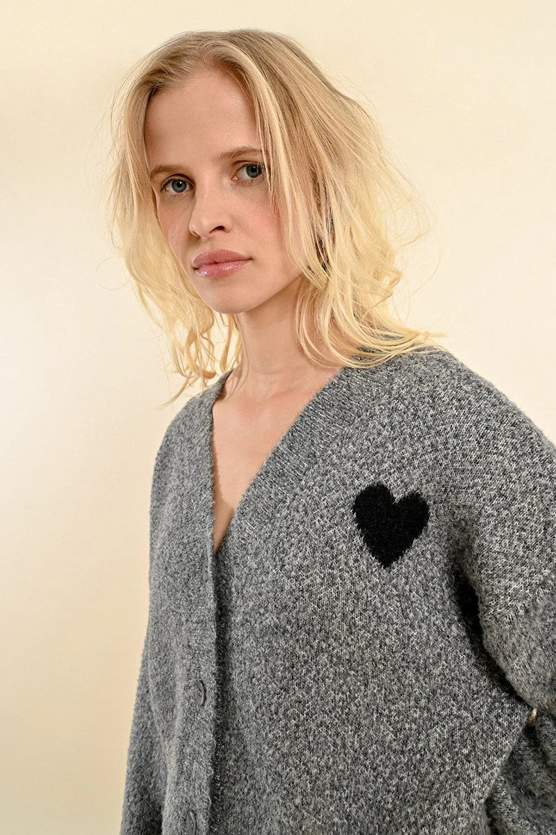 Molly Bracken Heart Detail Short Cardigan GRY