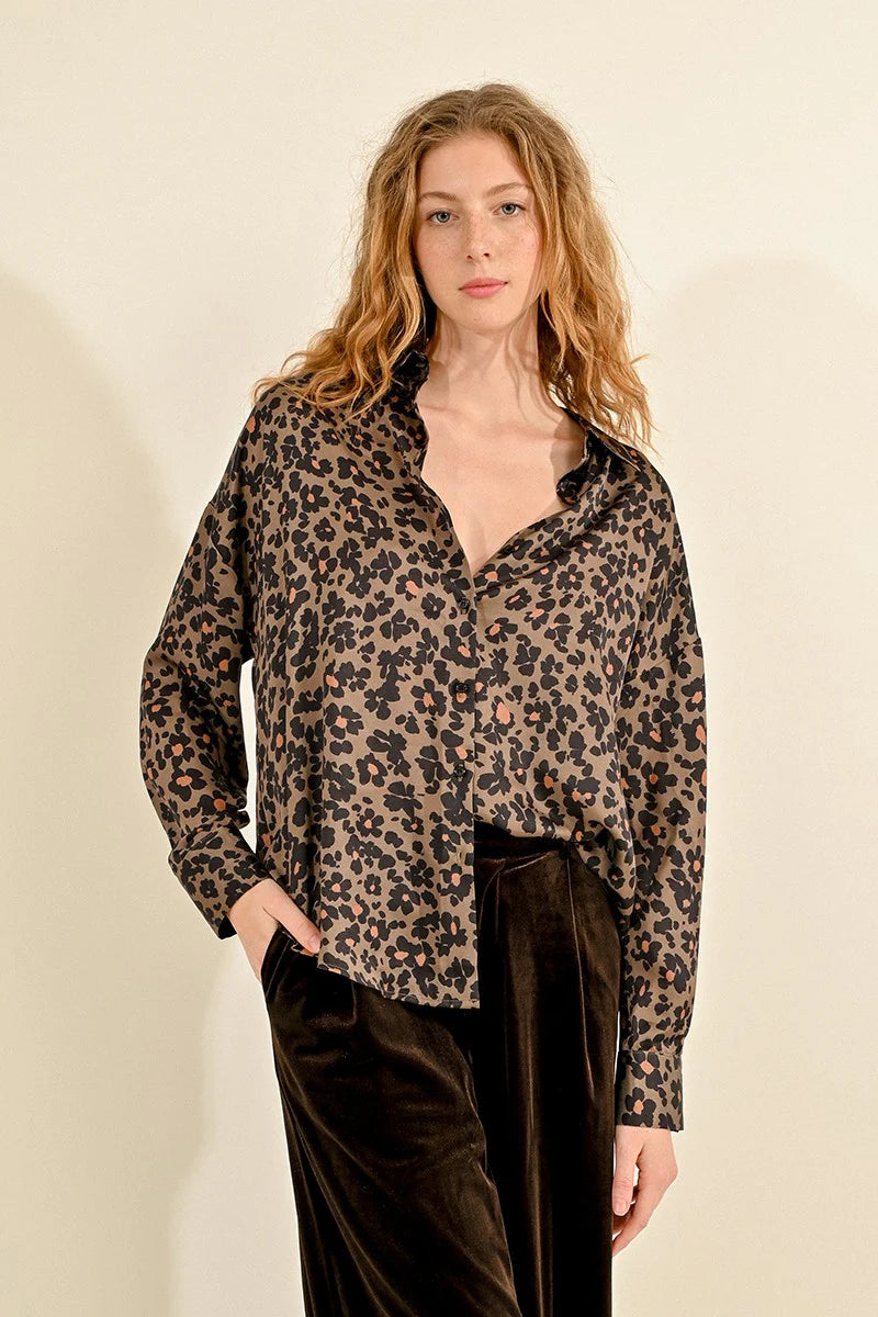 Molly Bracken Loose Print Satin Blouse KHK