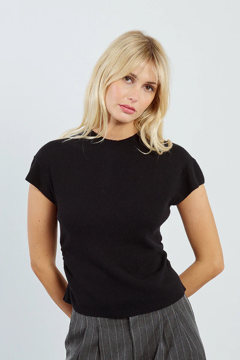 Molly Bracken Knitted Short Sleeve Sweater BLK