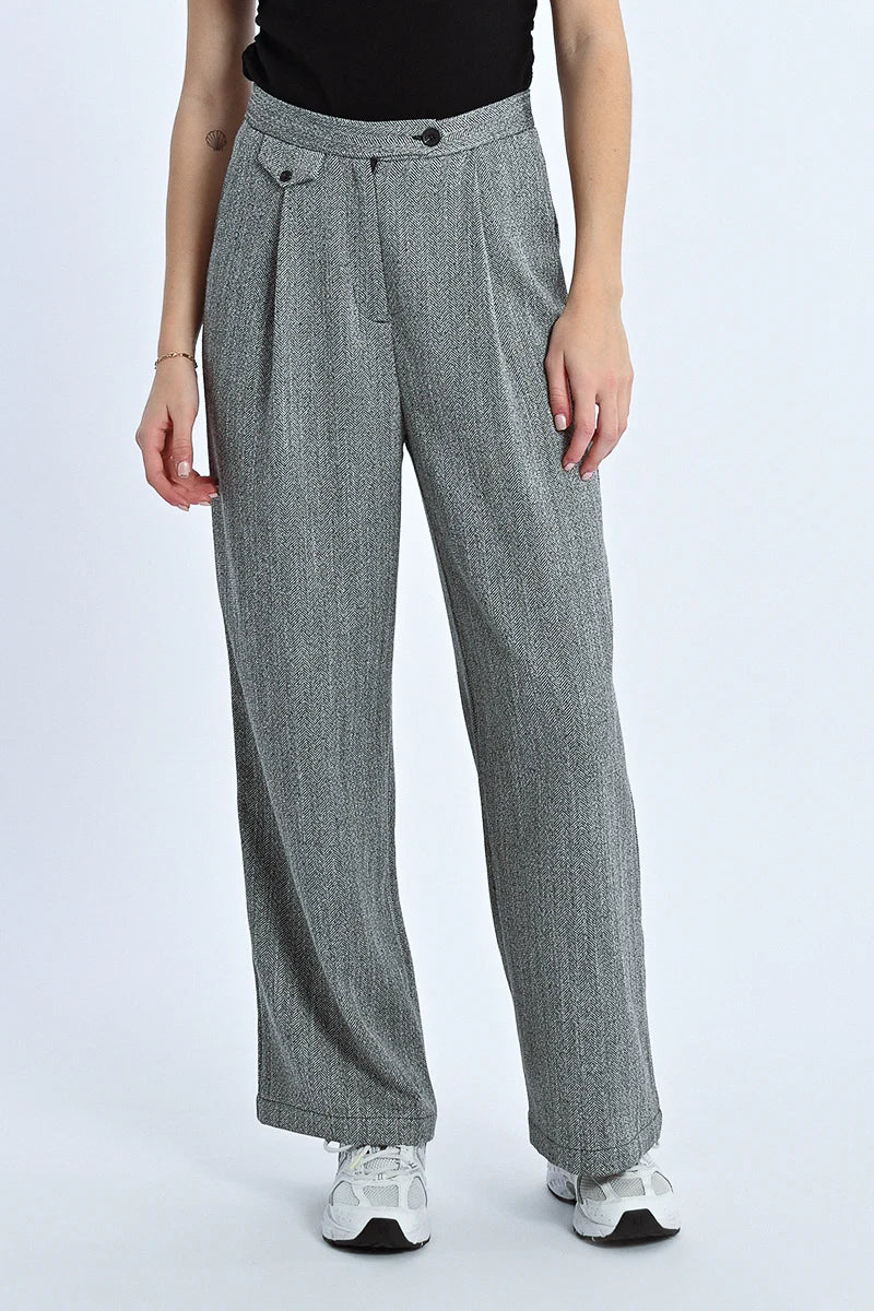 Molly Bracken Herringbone Wide Leg Pants BLK