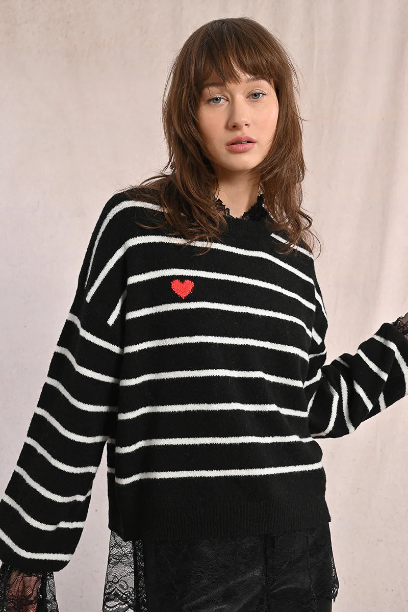 Molly Bracken Stripe Crew Neck Sweater BLK/WHT