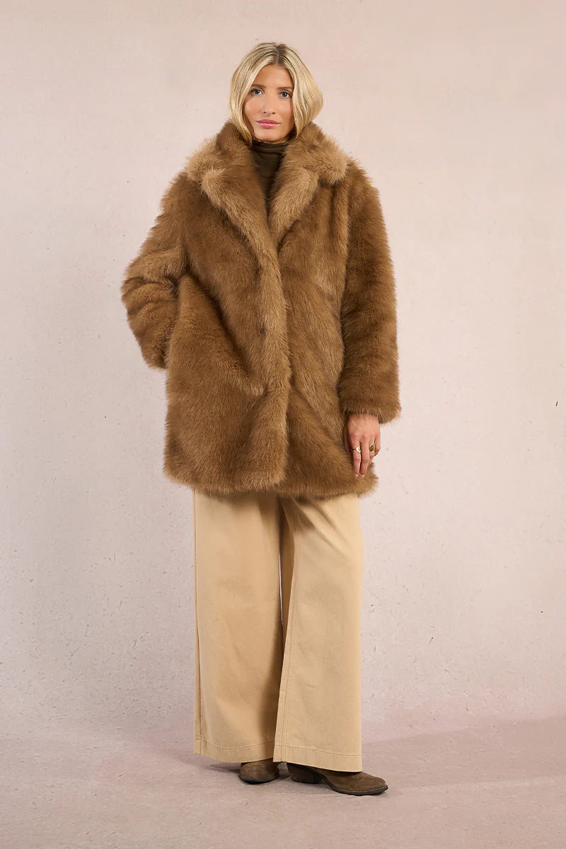 Molly Bracken Mid Length Faux Fur Coat BRN