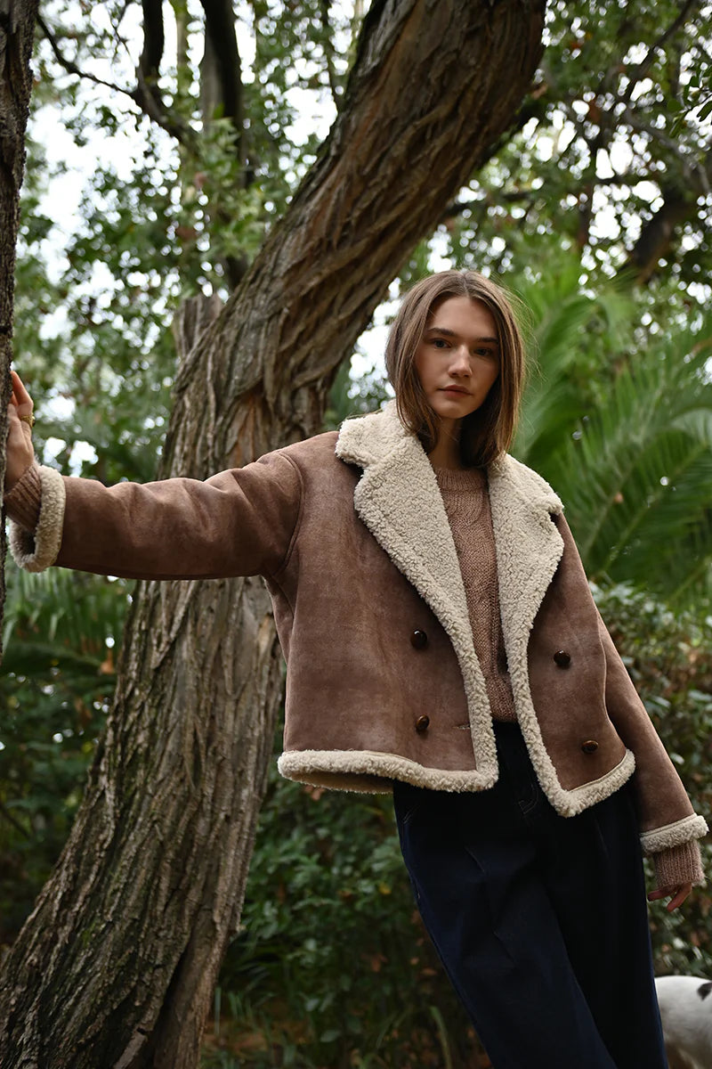 Molly Bracken Suede Sherpa Lined Jacket BRN