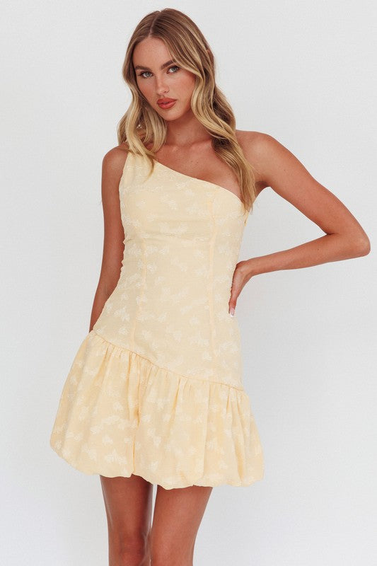 One & Only Social Sensation 1 Shoulder Mini Dress YEL