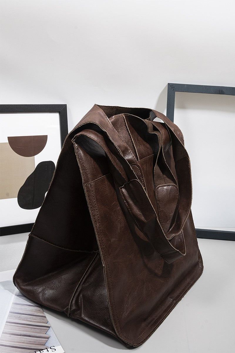 JJTL Soft Leather Shoulder Tote Bag KAFFEE