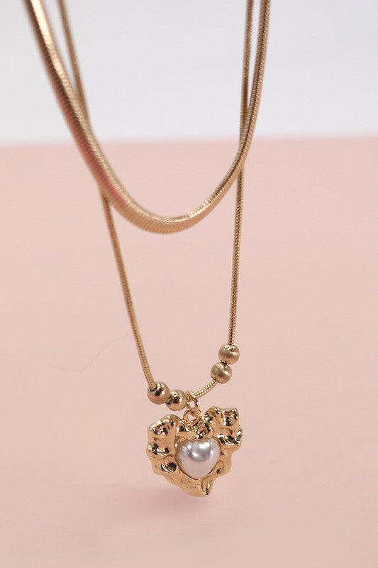 Jenny Joans Heart Pendant Snake Chain Necklace GLD