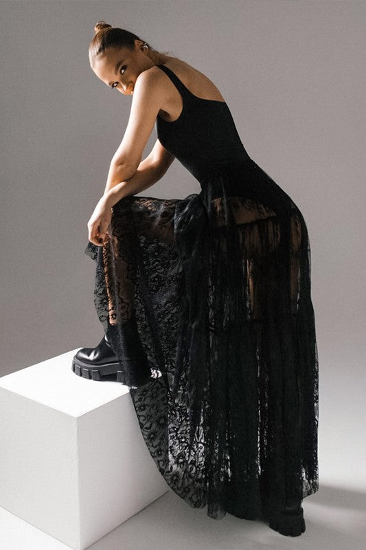 Jenny Joans Impressively Darling Sheer Maxi Skirt BLK