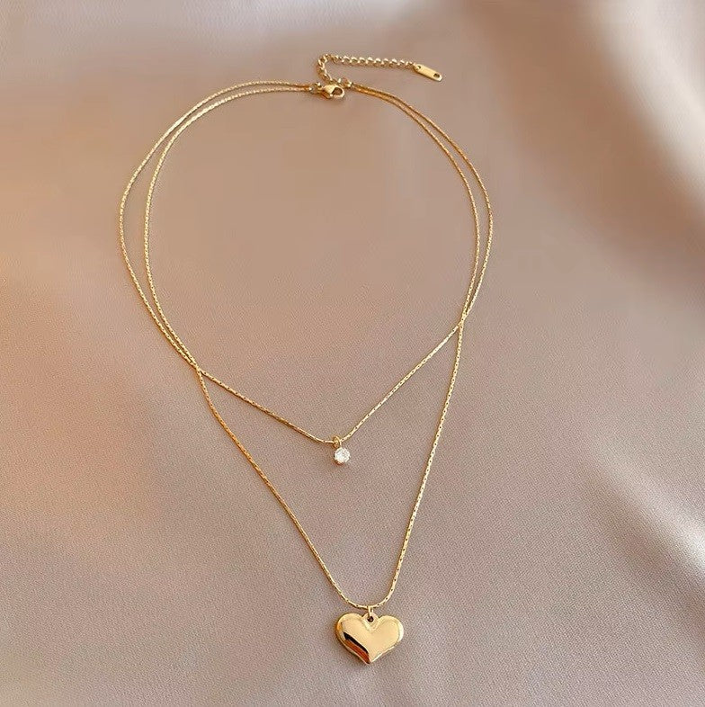 Jenny Joans Double Layer Heart Necklace GLD