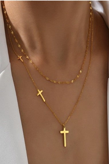 JJTL Cross Layered Necklace GLD