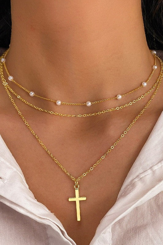JJTL Layered Cross Necklace GLD