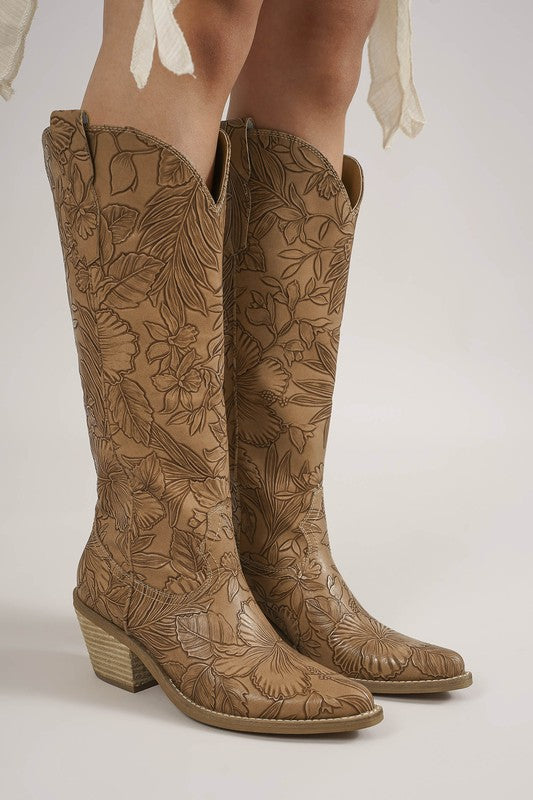 JJTL Adela Embossed Floral Boot DK TAU