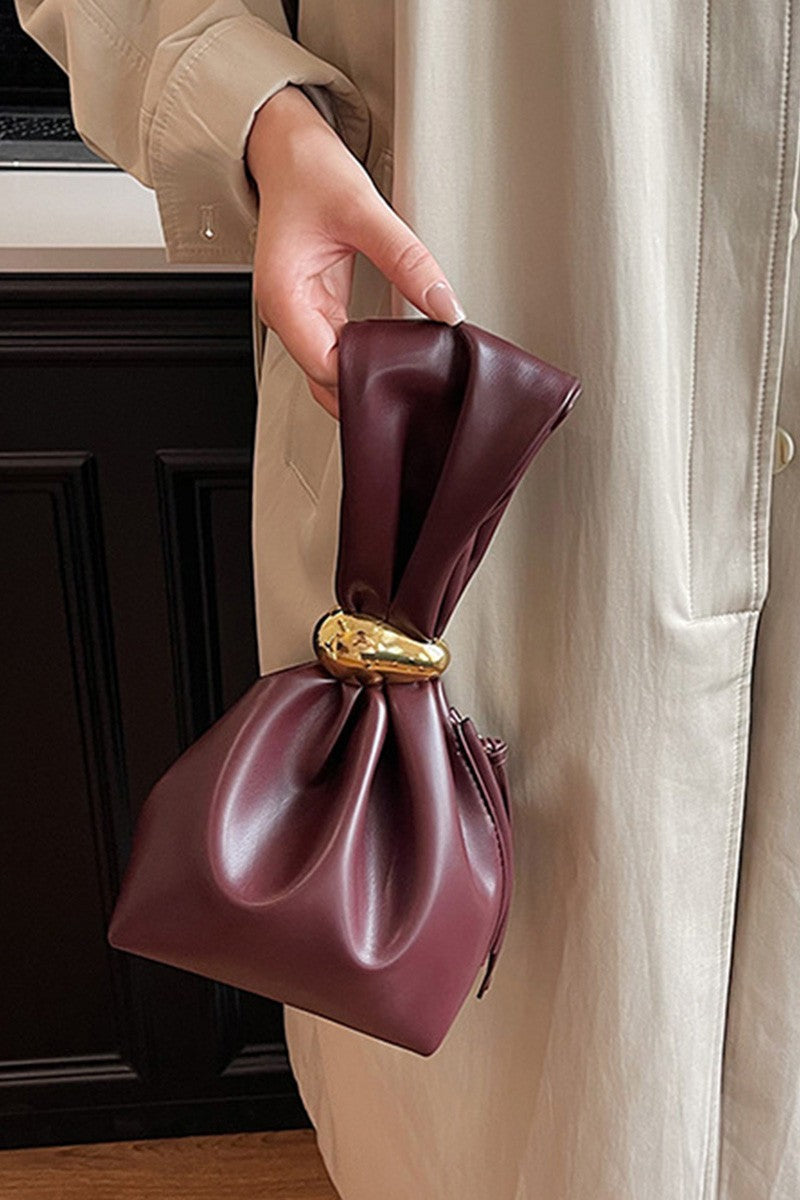 JJTL Pleat Cloud Wrist Bucket Bag COFFEE