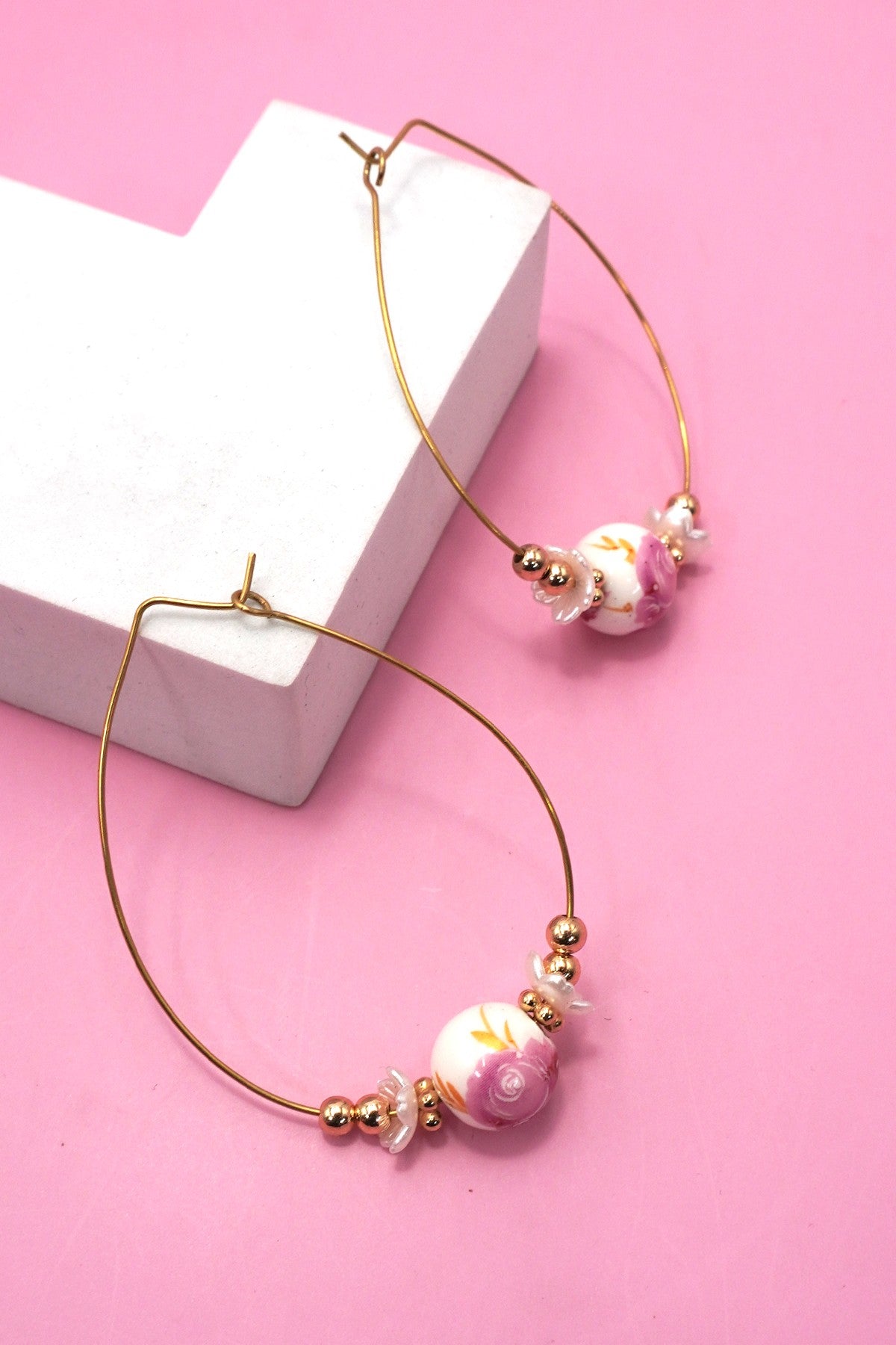 JJTL Porcelain Teardrop Hoop GLD/PNK