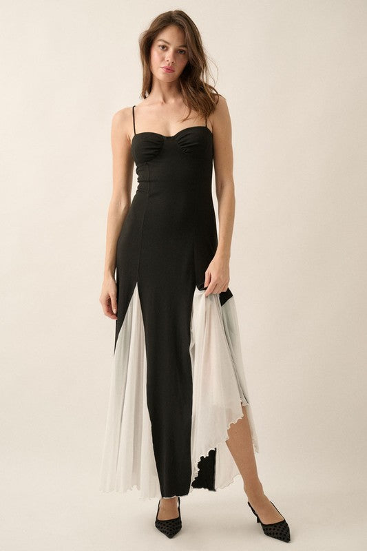 JJTL Emilia Ribbed Sweetheart Maxi Dress BLK/WHT