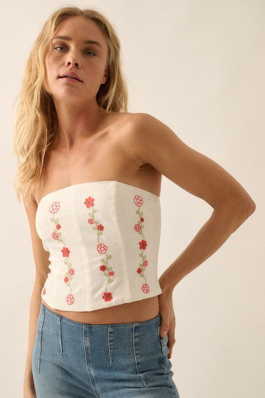 JJTL Halo Embroidered Corset Top WHT