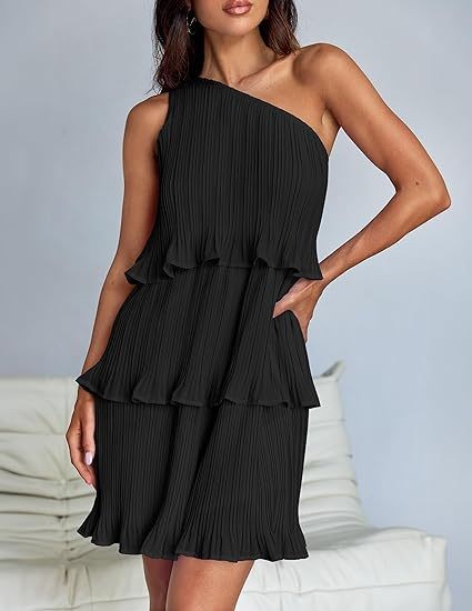 JJTL Blissful Love 1 Shoulder Pleated Dress BLK