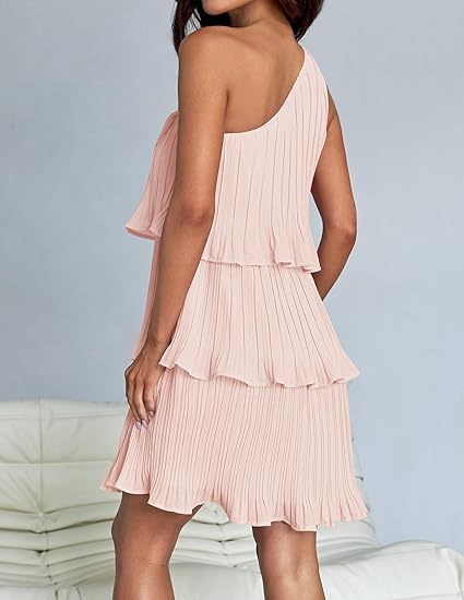JJTL Blissful Love 1 Shoulder Pleated Dress PNK