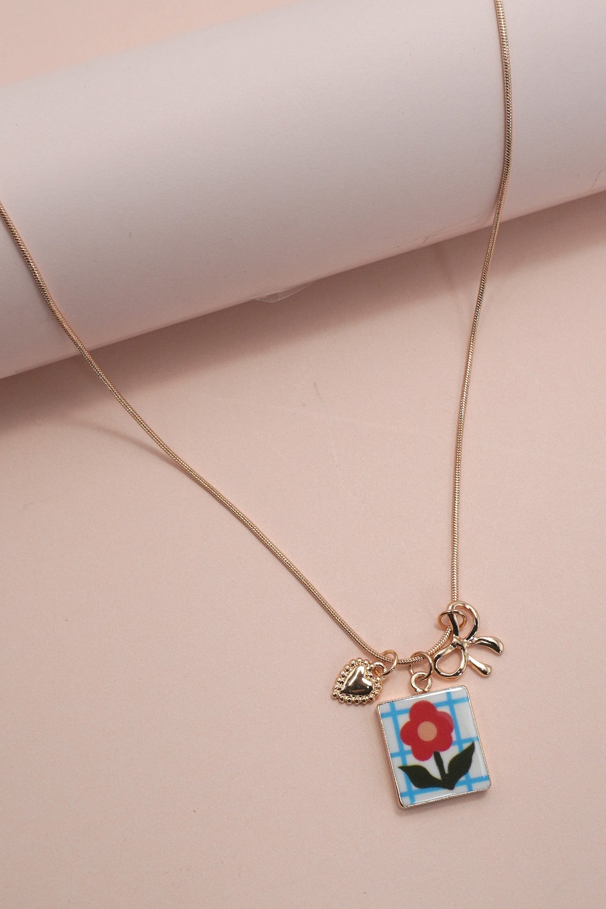 JJTL Cluster Charm Bow Heart Necklace
