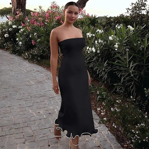 JJTL Taisia Strapless Ruffle Hem Dress BLK