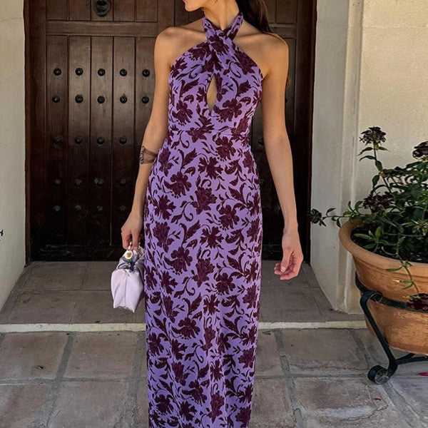 JJTL Dillon Floral Halter Maxi Dress PURPLE