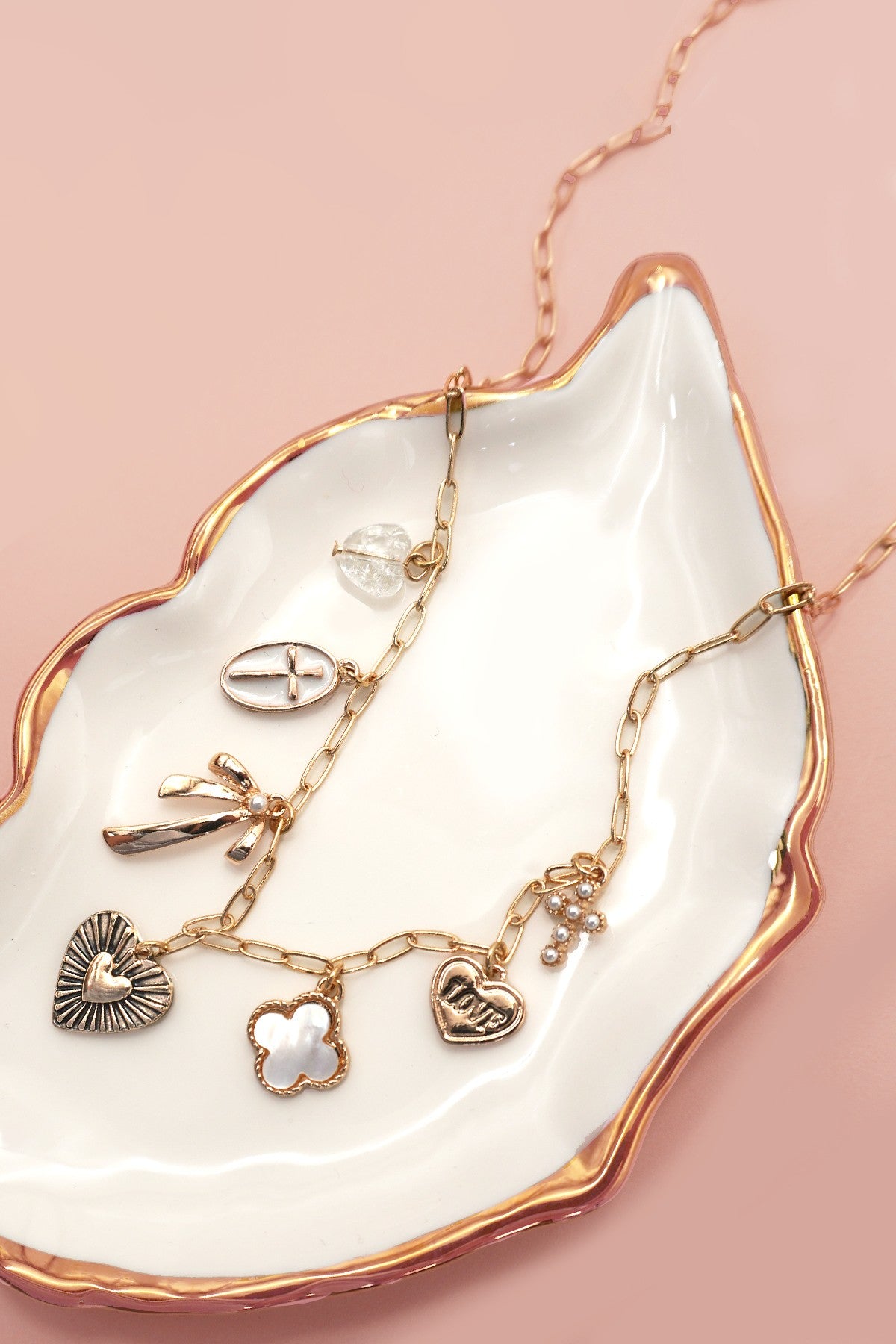 JJTL Bow Cross Heart Necklace GLD