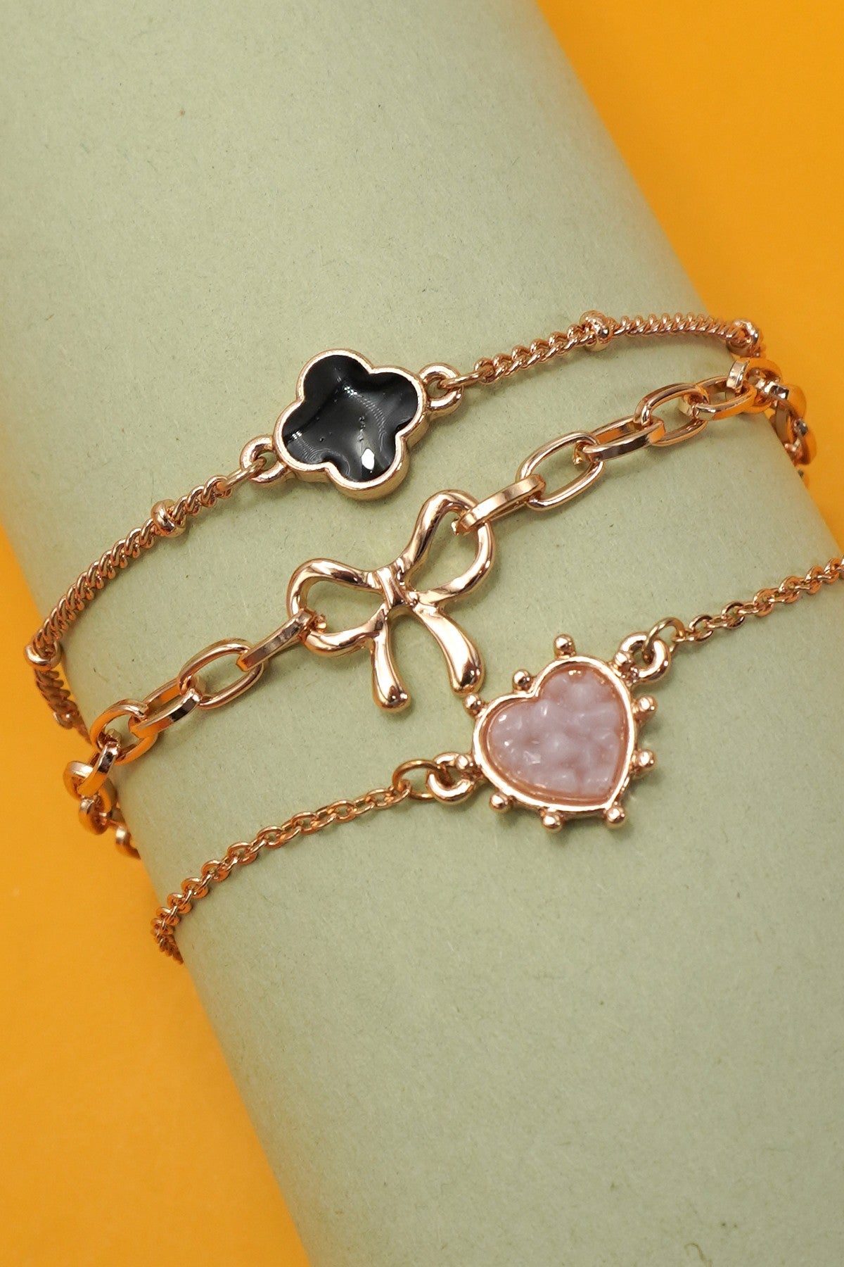 JJTL Heart Bow Clover Charm Bracelet