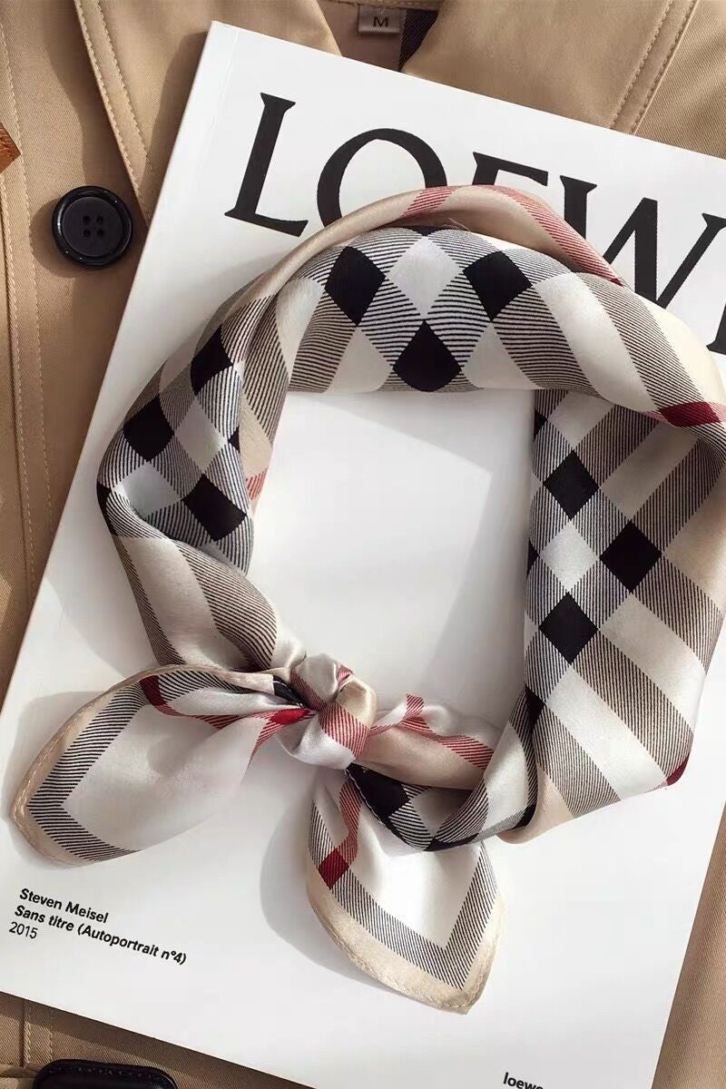 JJTL Check Square Silk Neck Scarf