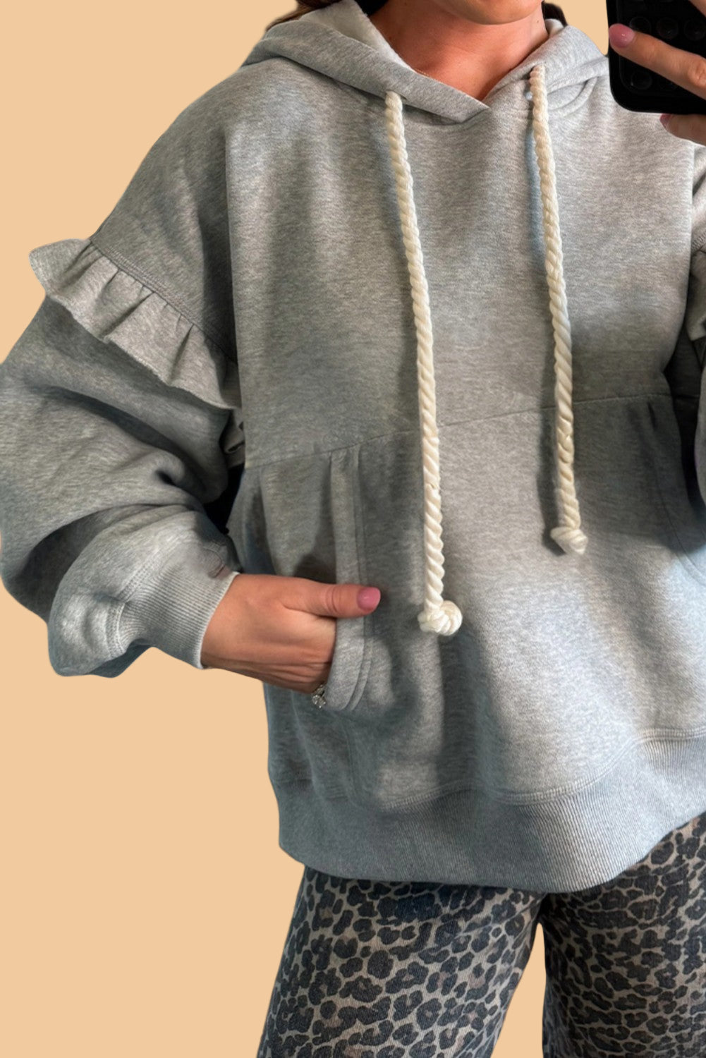 JJTL Opal Ruffle Trim Oversized Hoodie GRY