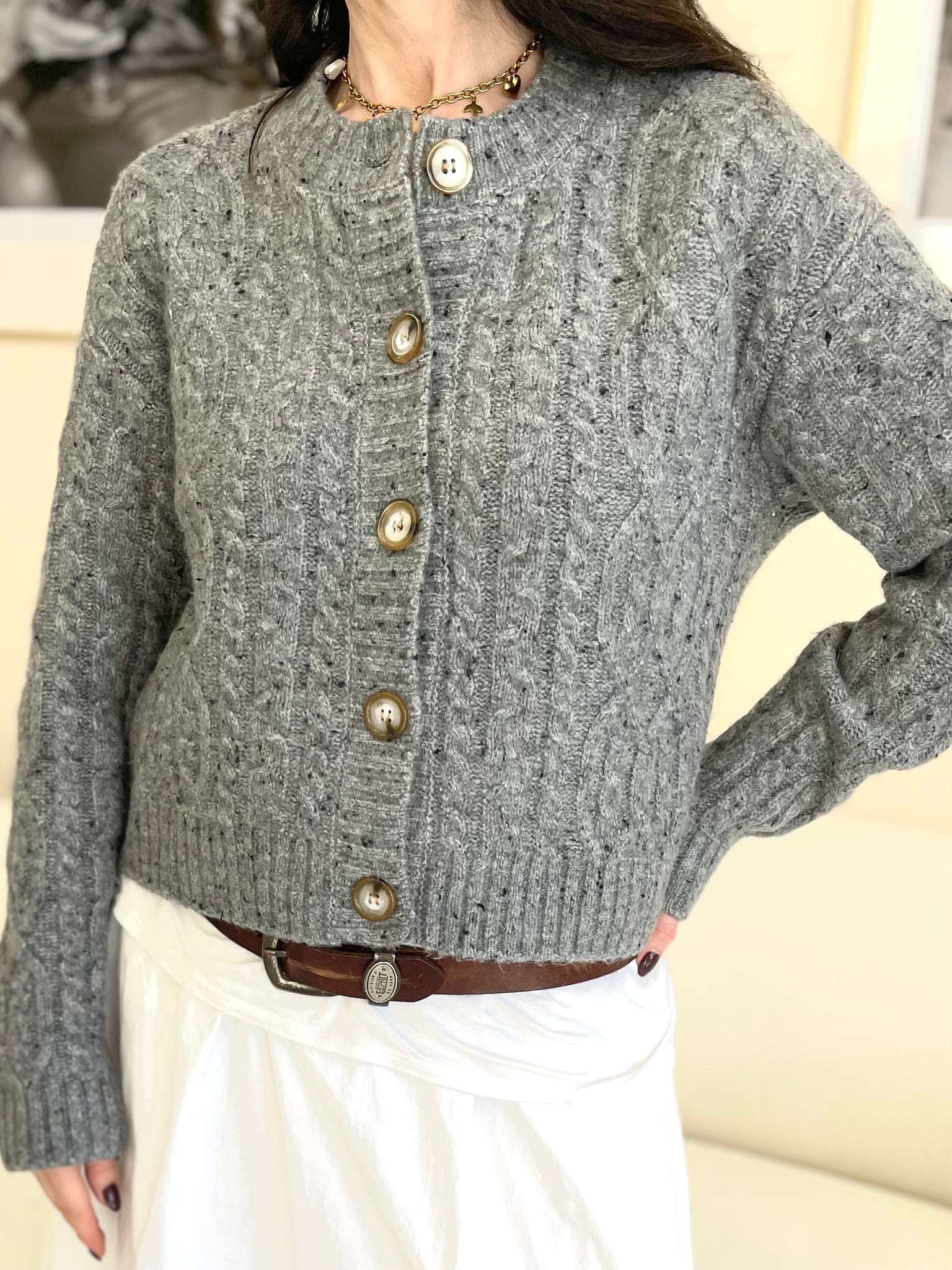 RD Style Formica Button Front Cardigan GRY FLECK