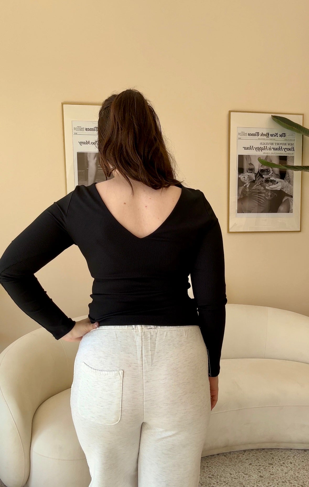 RD Style Briva Rib V Back L/S Top BLK