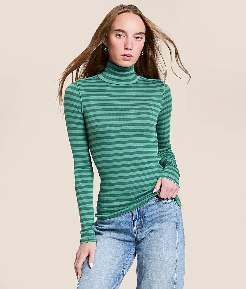Free People Good Good Stripe Turtleneck L/S RAINFOREST