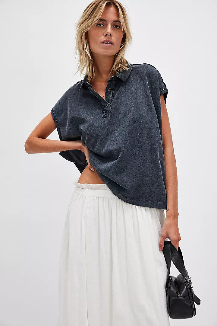 Free People WTF Keep On Polo Washed Black