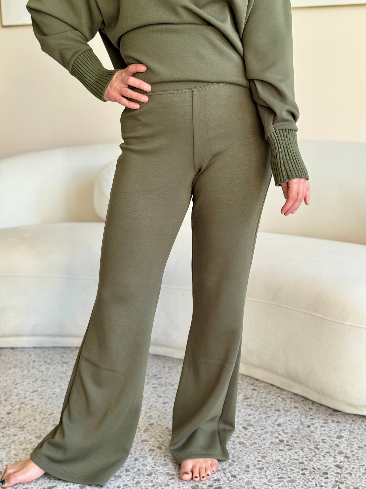 RD Style Florine Soft Knit Pull On Flare Pant OLV