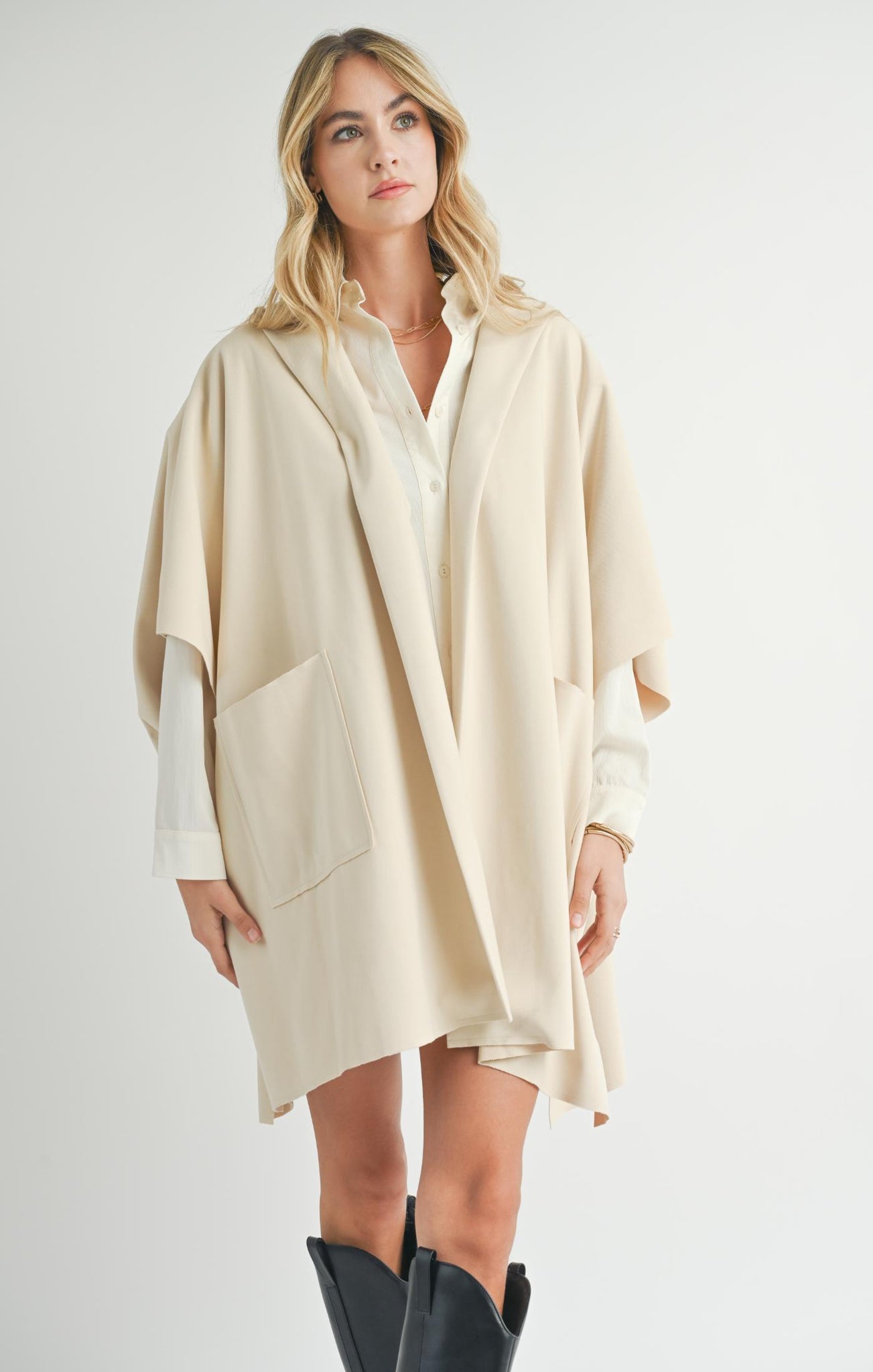 Sadie & Sage Lisha Belted Poncho CREAM