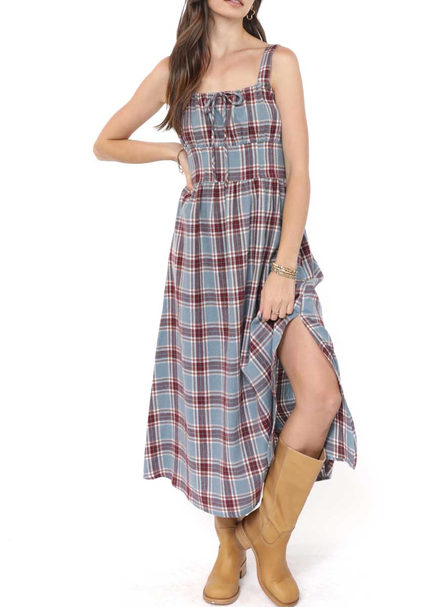 Sadie & Sage Flannel Cure Milkmaid Midi Dress BLU