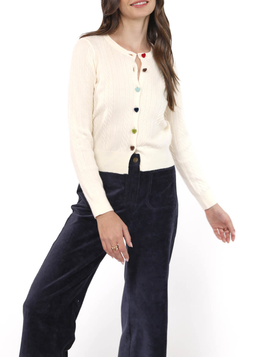 Sadie & Sage Mochi Heart Button Cardigan IVORY