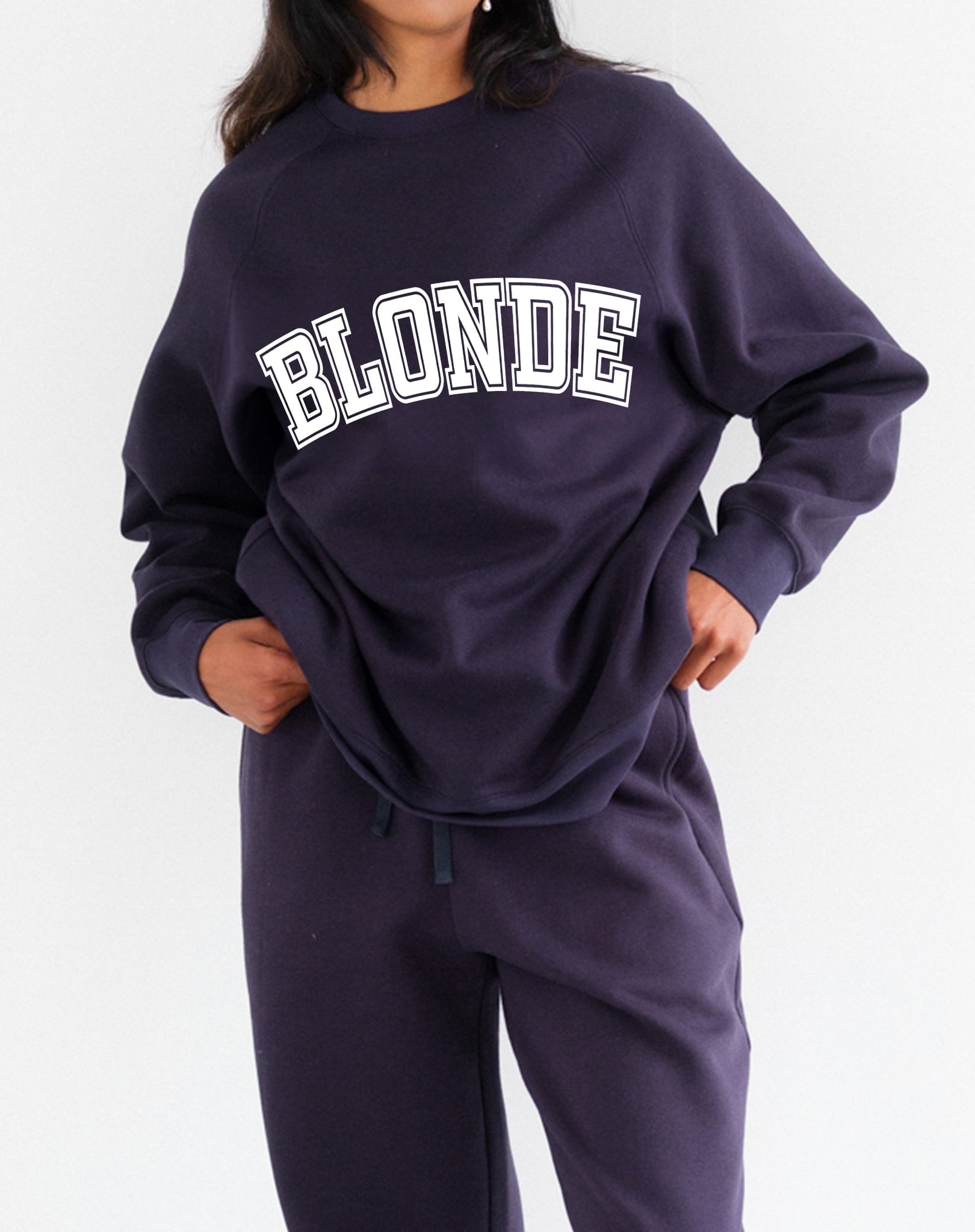 Brunette The Label Blonde Varsity Flocked NYBF Crew NVY