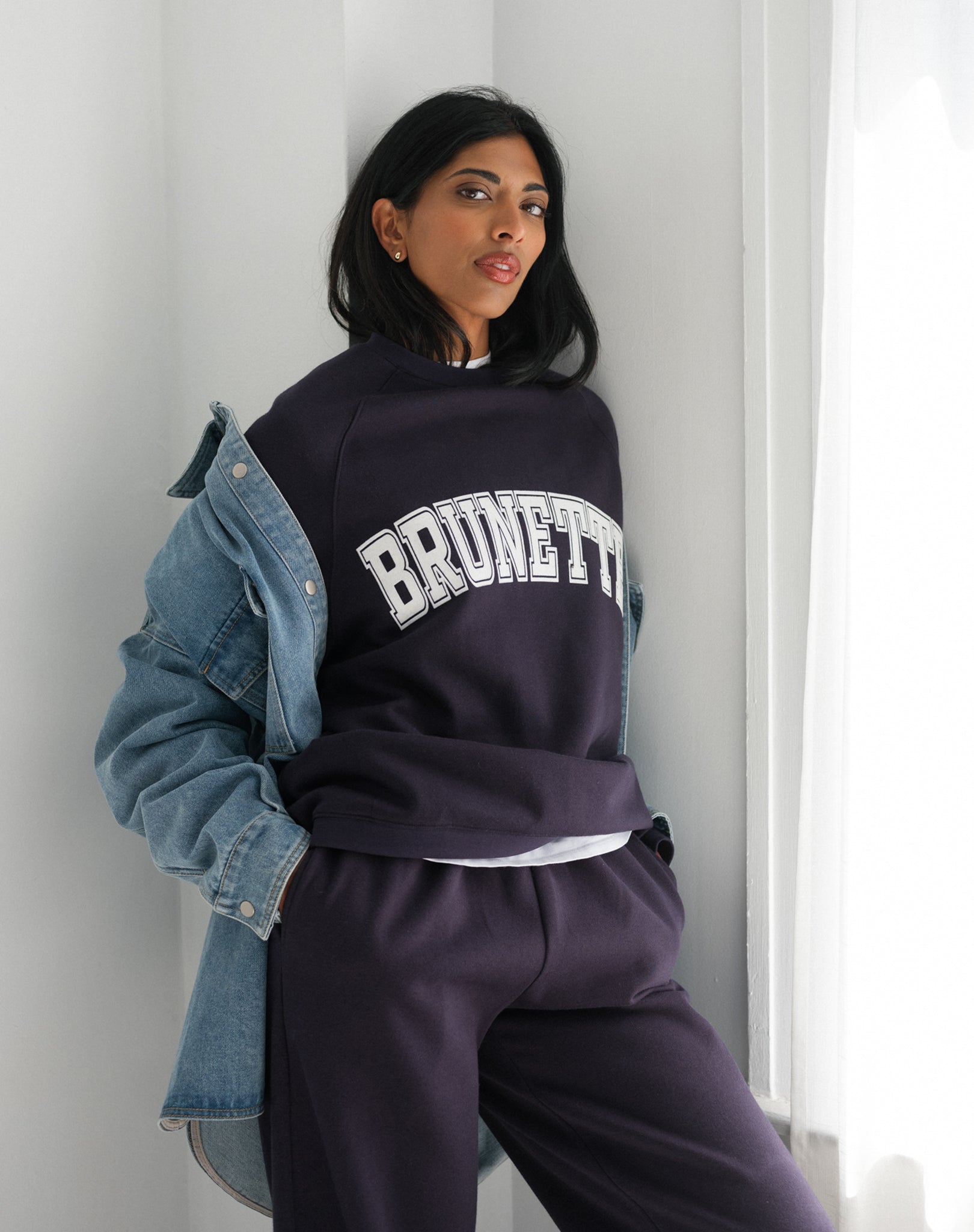 Brunette The Label Brunette Varsity Flocked NYBF Crew NVY