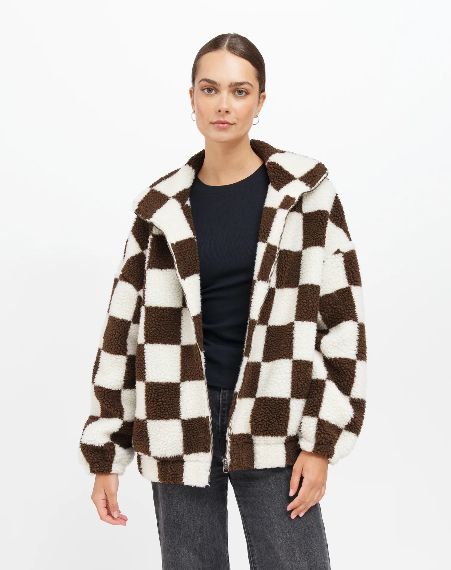 Brunette The Label Checkerboard Sherpa Jacket CHOC