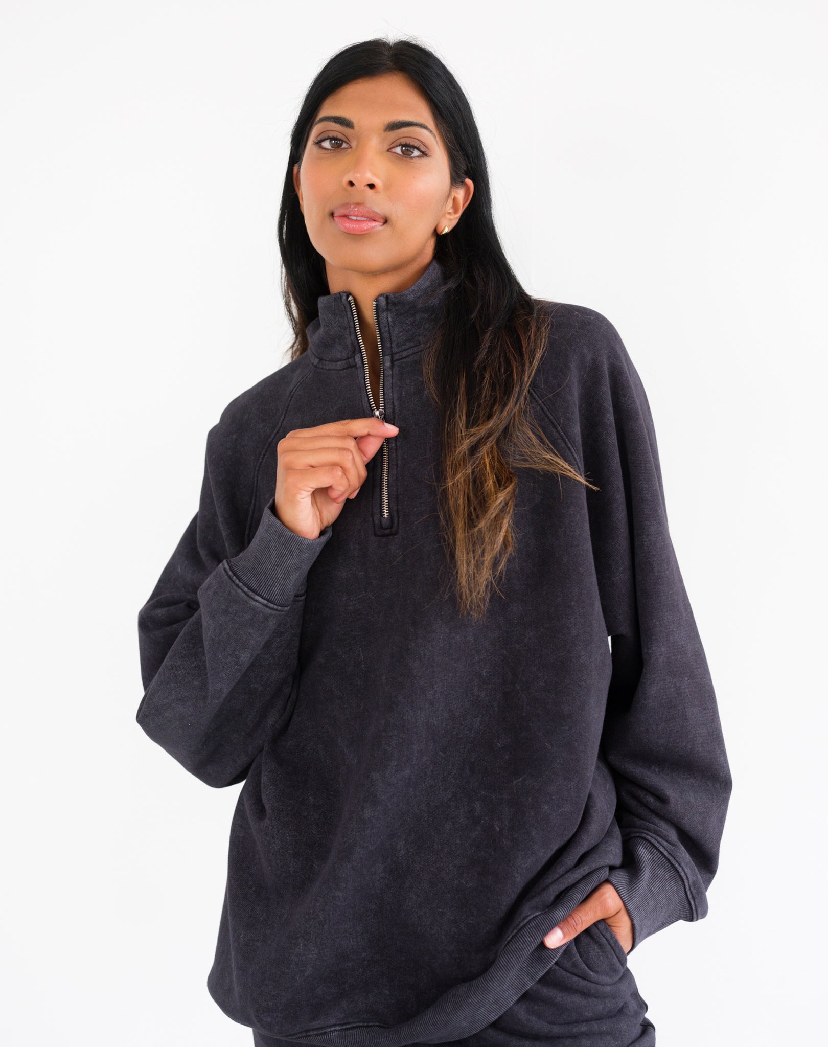Brunette The Label NYBF 1/2 Zip Sweatshirt WBLK