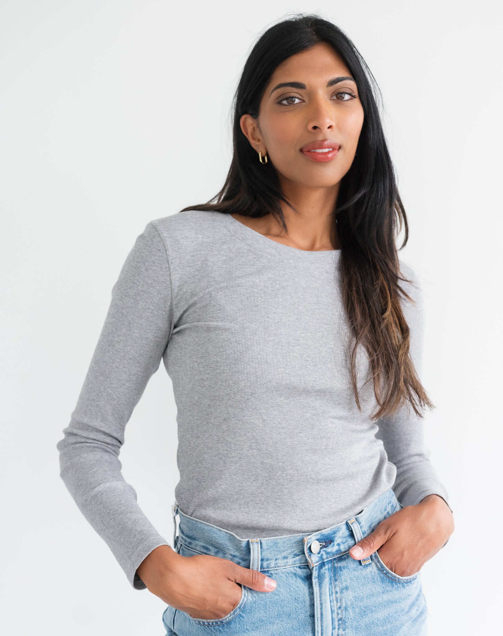 Brunette The Label Ribbed Fitted Long Sleeve GRY