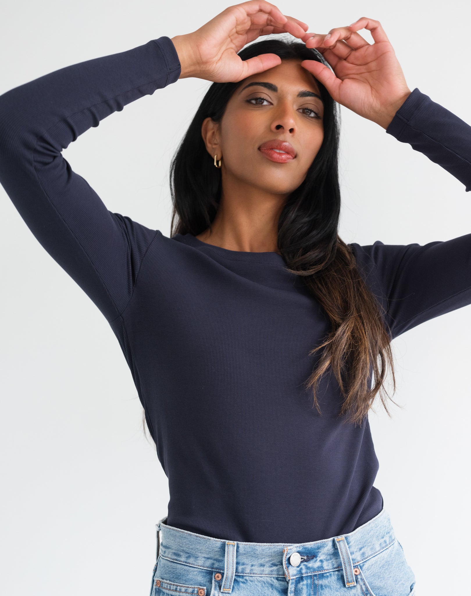 Brunette The Label Ribbed Fitted Long Sleeve NAVY