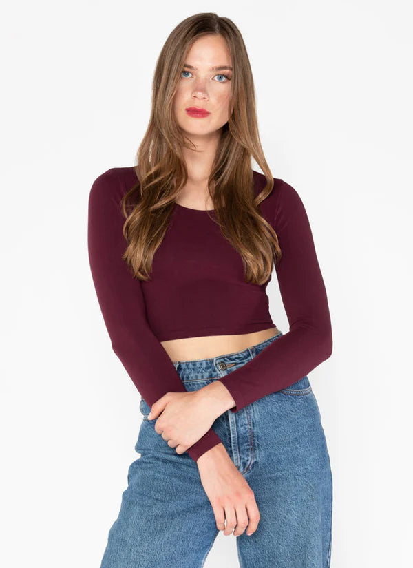 C'est Moi Bamboo L/S Crop Scoop Neck Top