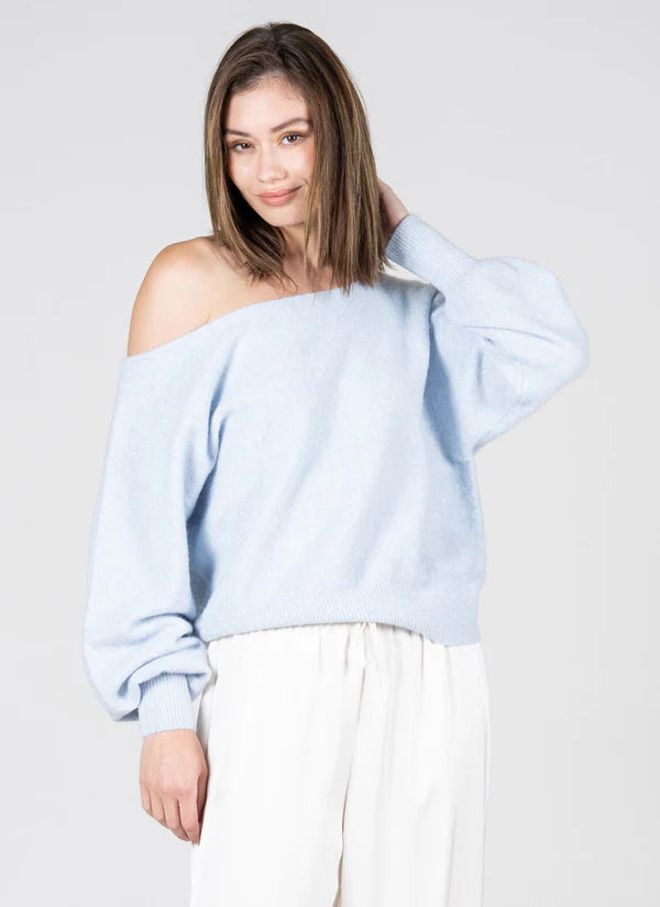 C'est Moi Drape Shoulder Sweater SKY