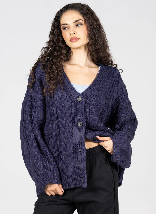 C'est Moi Chunky Cable Knit Cardigan NVY