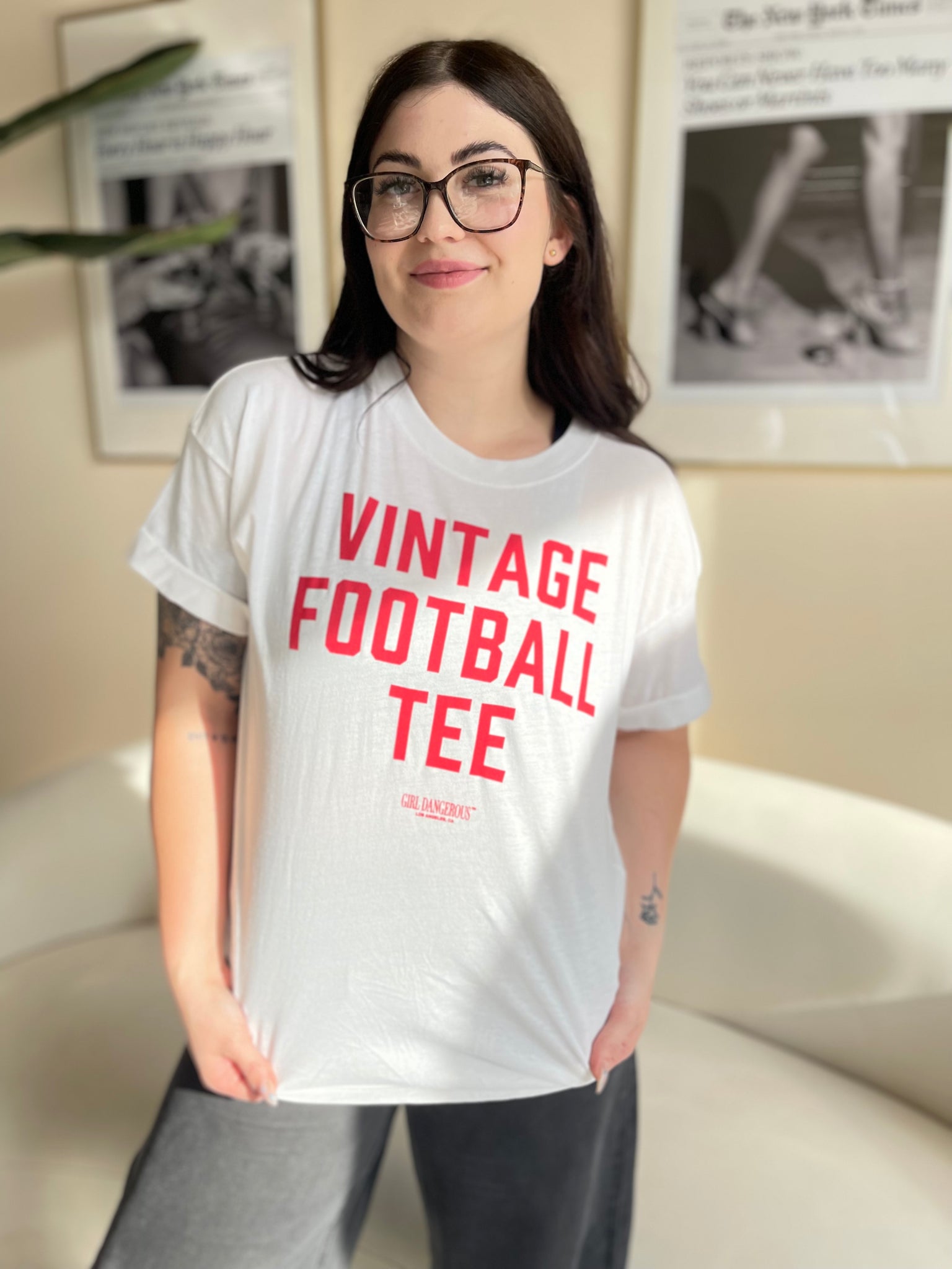 Girl Dangerous Vintage Football Tee WHT