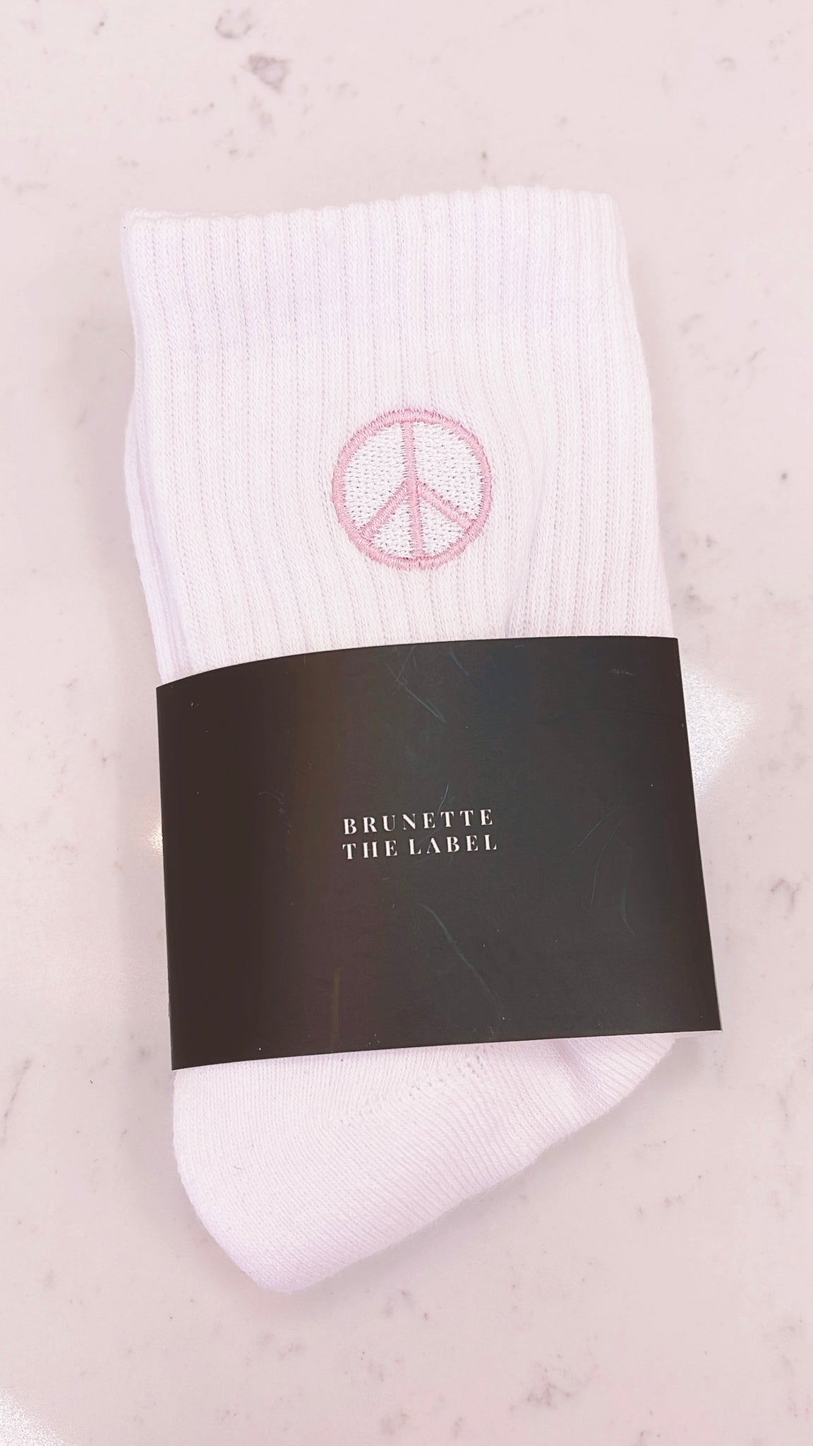 Brunette The Label Peace Sign Socks WHT/PNK